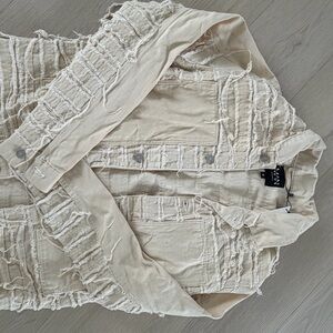 Boohoo Beige Frayed Jean Jacket